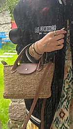 KAĞIT İP MİNİ LONGCHAMP ÇANTA(Taba renk aksesuarlı)