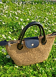 KAĞIT İP MİNİ LONGCHAMP ÇANTA ( Siyah deri aksesuarlı )