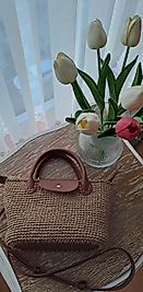 KAĞIT İP MİNİ LONGCHAMP ÇANTA(Taba renk aksesuarlı)